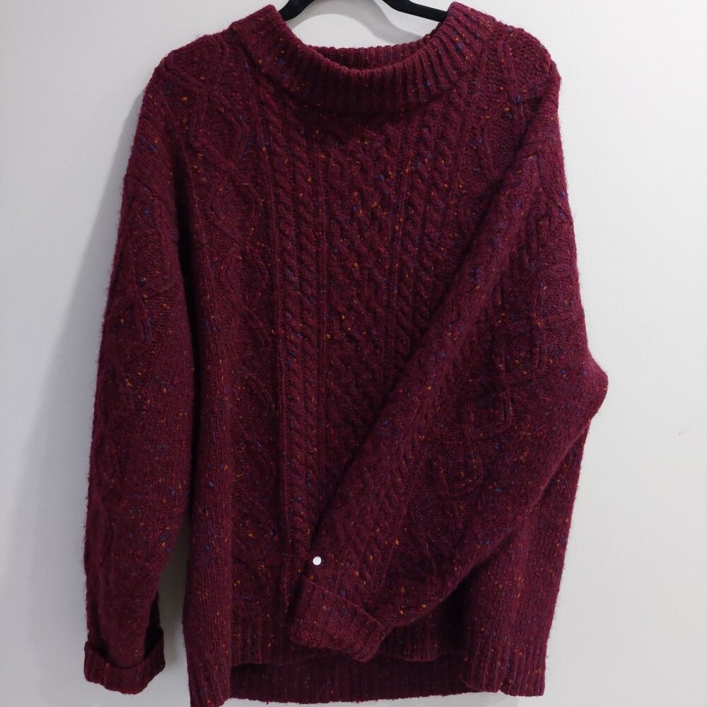 Preswick & Moore burgundy Cable-knit Sweater With Multicolored Flecks Women's L